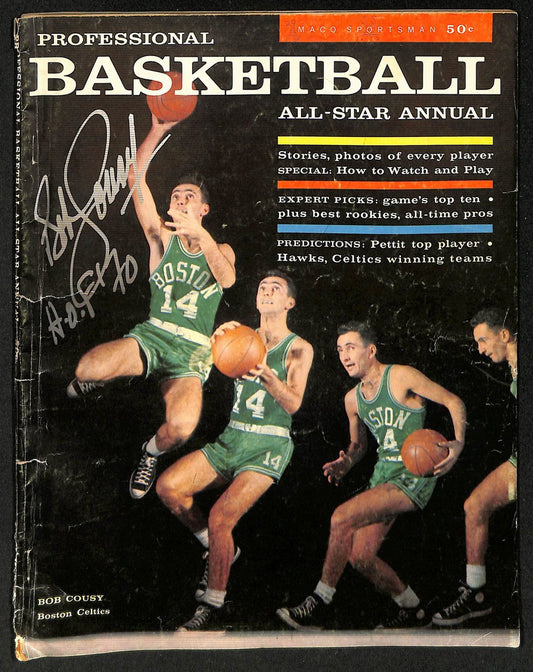 Bob Cousy HOF Signed/Inscr 1987 Pro Basketball Annual NO LABEL PSA/DNA 206187
