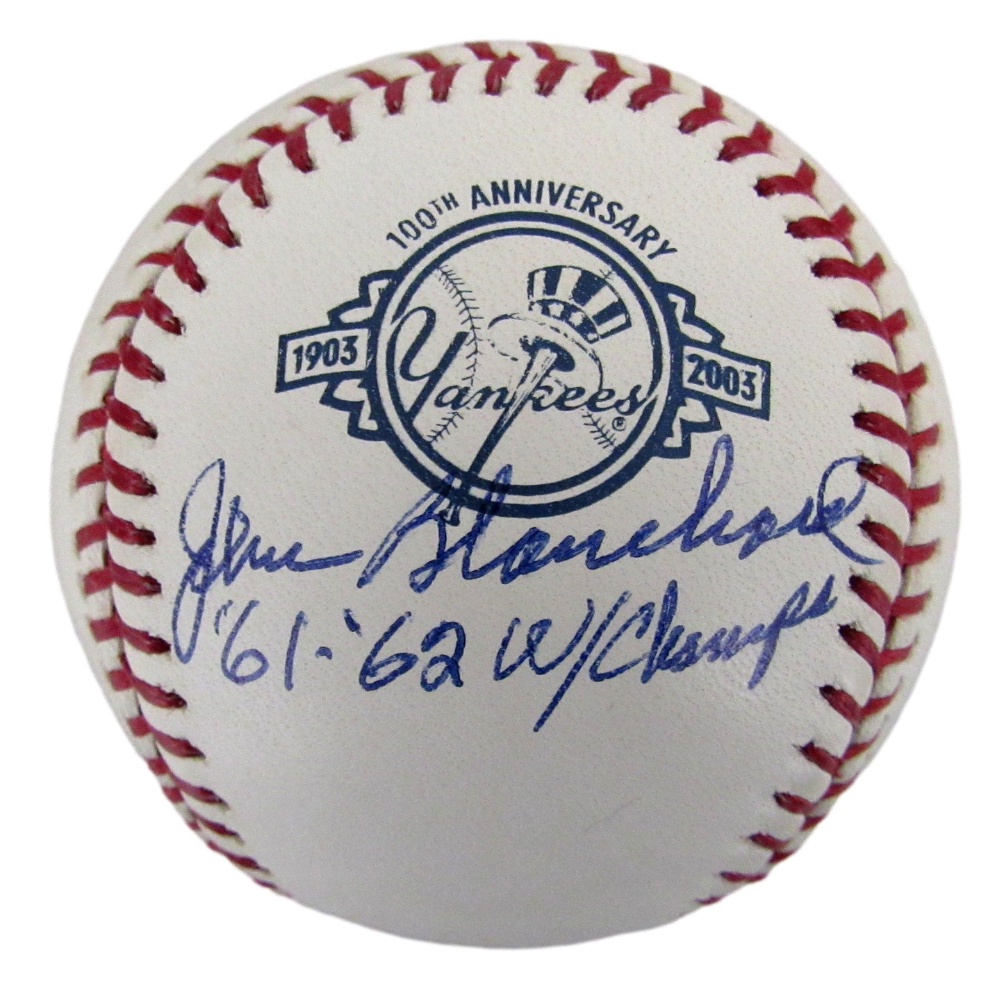 Johnny Blanchard Signed/Auto OML Yankees 100th Anniversary Baseball JSA 204863