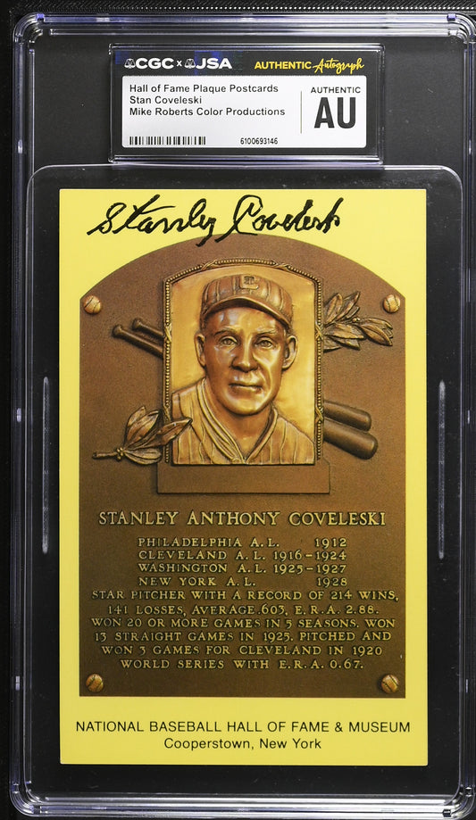 Stan Covelesk Signed/Auto Gold HOF Plaque Postcard CGC x JSA Indians BA206443