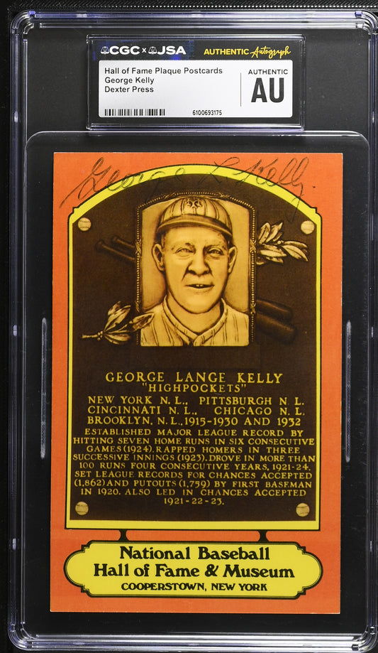 George Kelly Signed/Auto Gold HOF Plaque Postcard CGC x JSA Mets BA206472