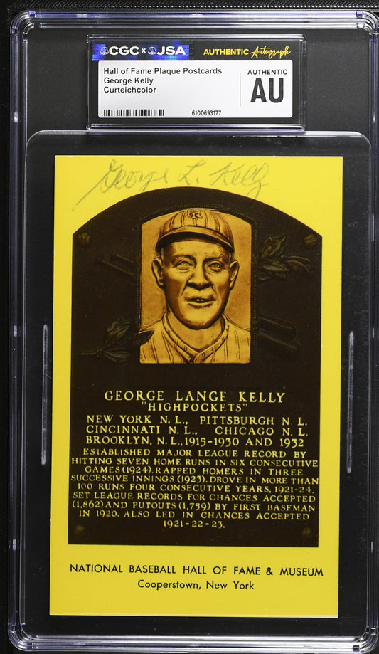 George Kelly Signed/Auto Gold HOF Plaque Postcard CGC x JSA Mets BA206474
