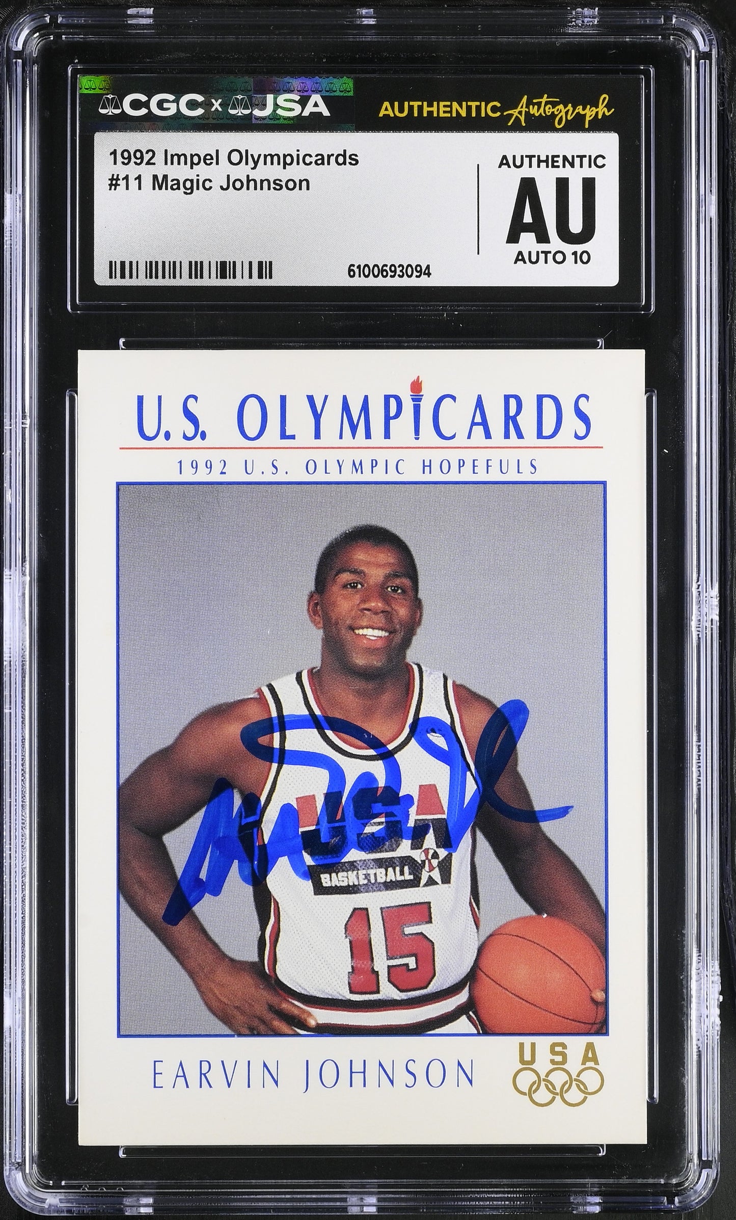 Magic Johnson 1992 Impel Signed USA Olympic Card #11 CGC x JSA 10 BA206482