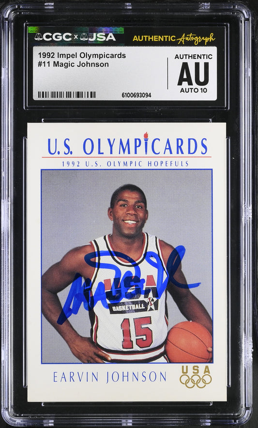 Magic Johnson 1992 Impel Signed USA Olympic Card #11 CGC x JSA 10 BA206482