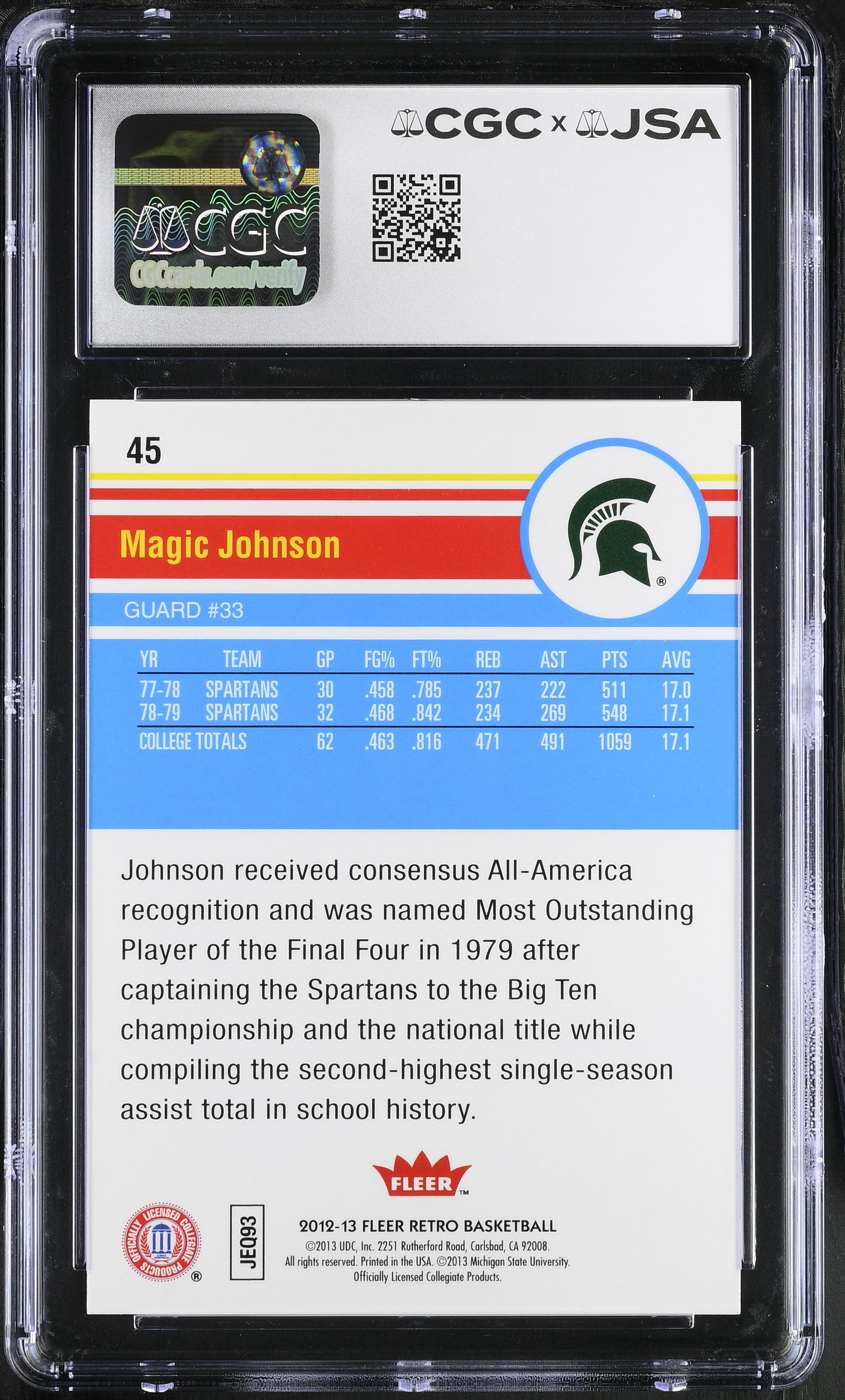 Magic Johnson 2012-13 UD Fleer Retro Signed/Auto Card #45 CGC x JSA 10 BA206483