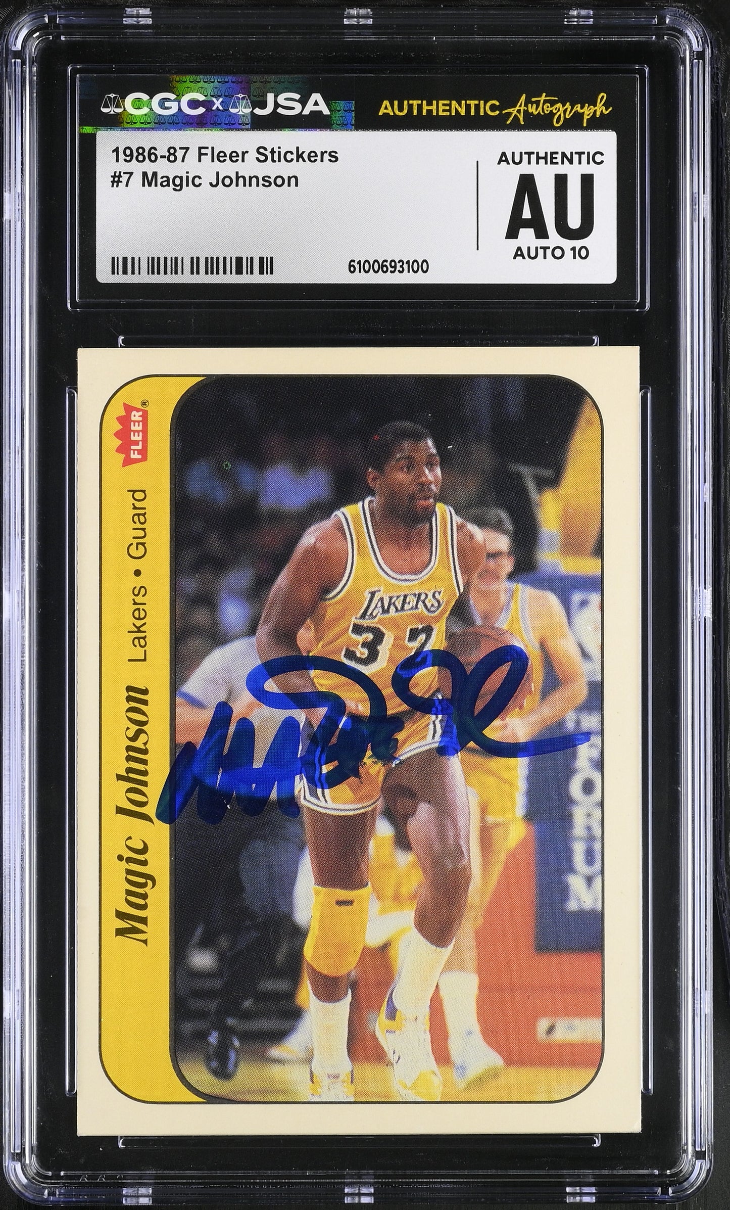 Magic Johnson 1986-87 Fleer Stickers Signed/Auto Card #7 CGC x JSA 10 BA206488