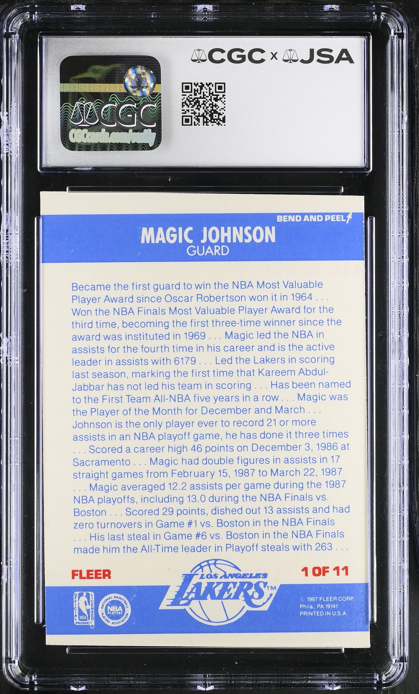 Magic Johnson 1987-88 Fleer Stickers Signed/Auto Card #1 CGC x JSA 10 BA206489