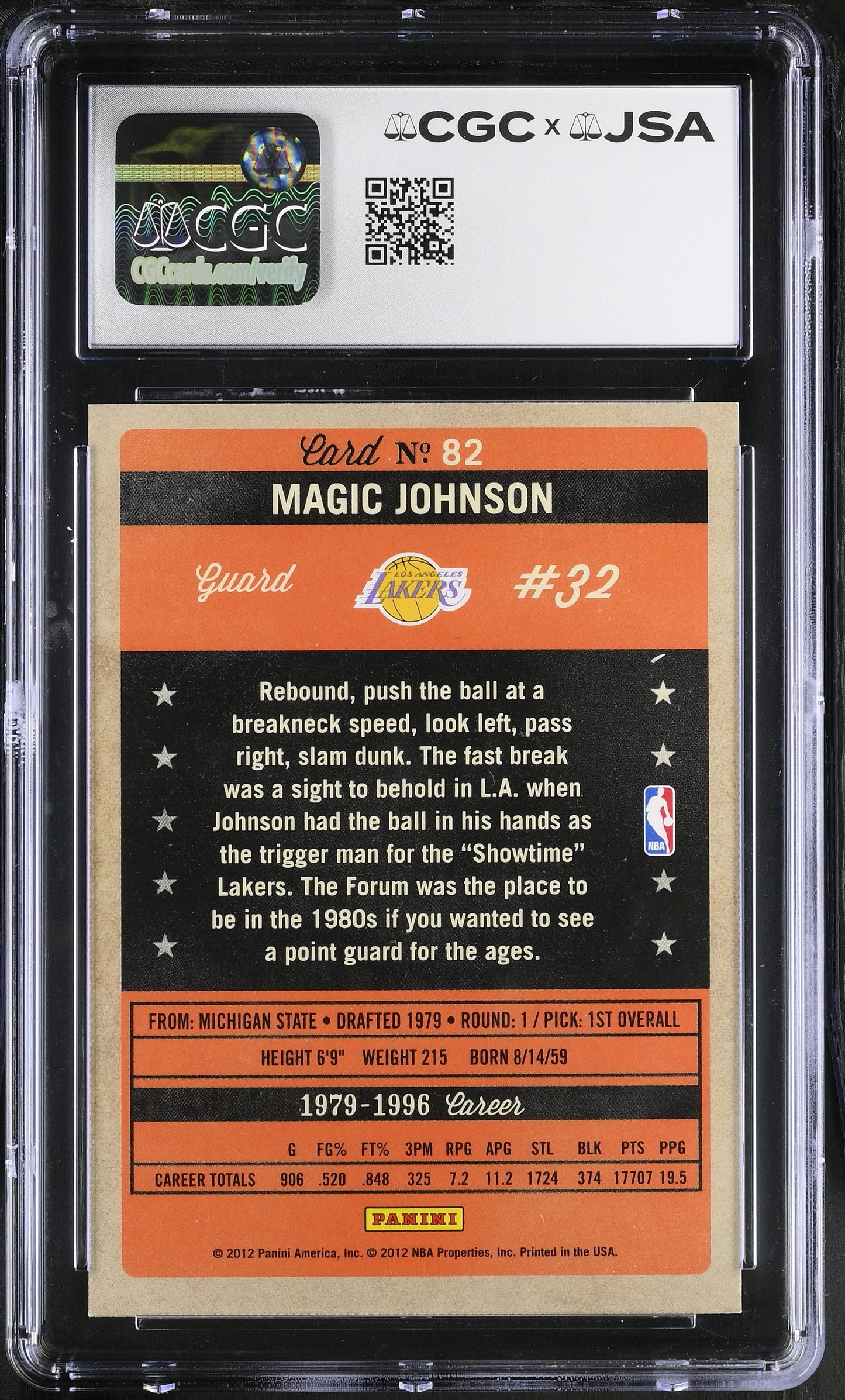 Magic Johnson 2011-12 Panini Signed/Autographed Card #82 CGC x JSA BA206492