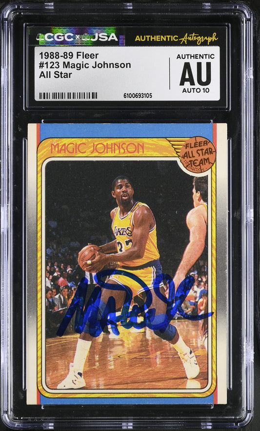 Magic Johnson 1988-89 Fleer Signed/Autographed Card #123 CGC x JSA 10 BA206493