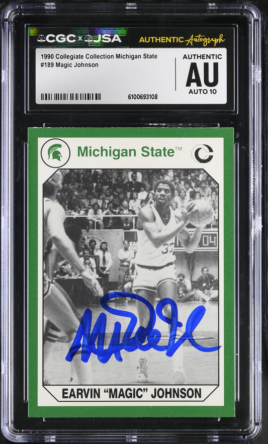 Magic Johnson 1990 Collegiate Collection Signed Card #189 CGC x JSA 10 BA206496