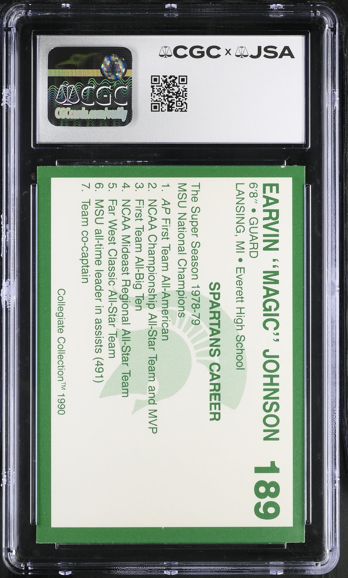 Magic Johnson 1990 Collegiate Collection Signed Card #189 CGC x JSA 10 BA206496