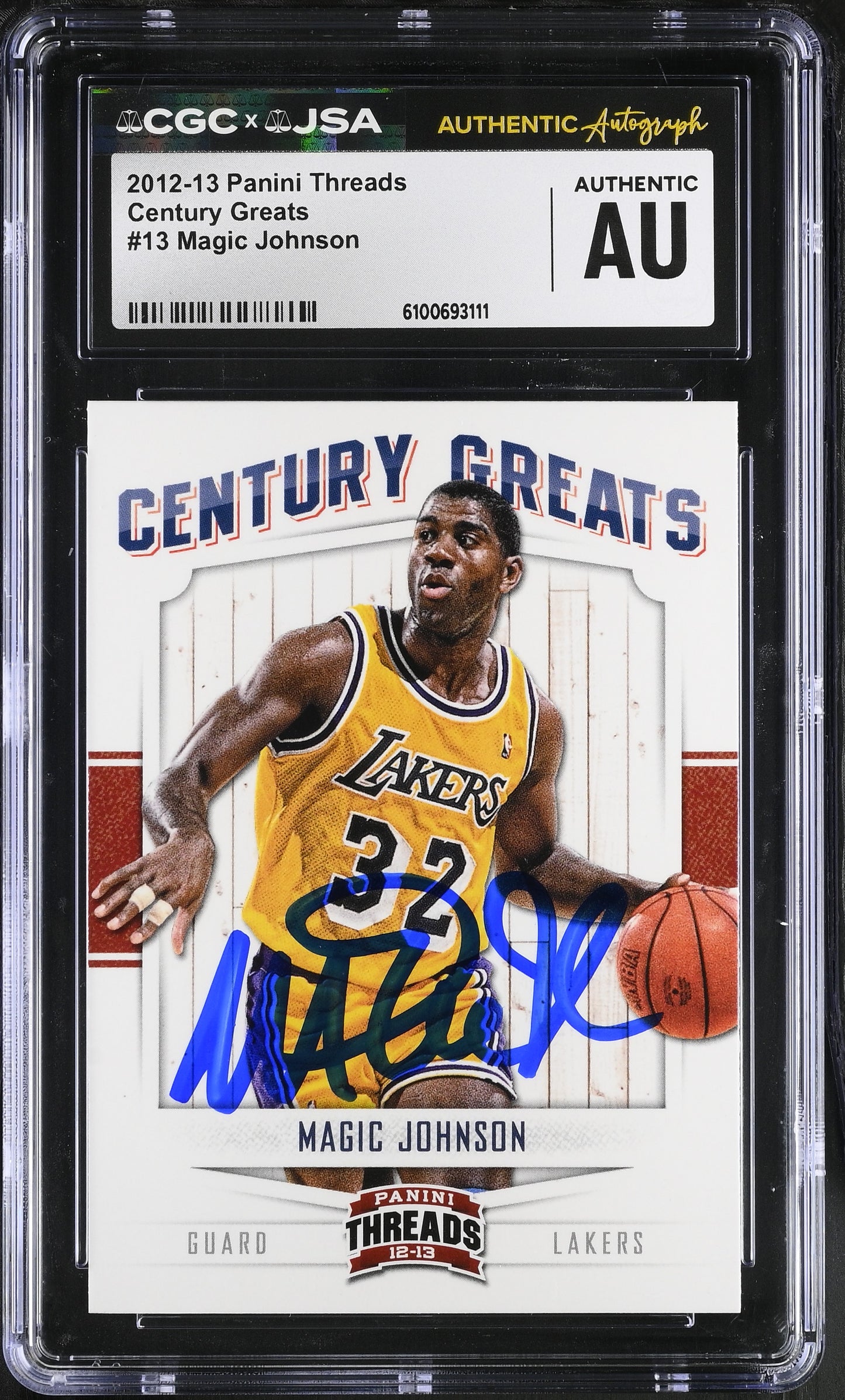 Magic Johnson 2012-13 Panini Threads Signed/Auto Card #13 CGC x JSA BA206499