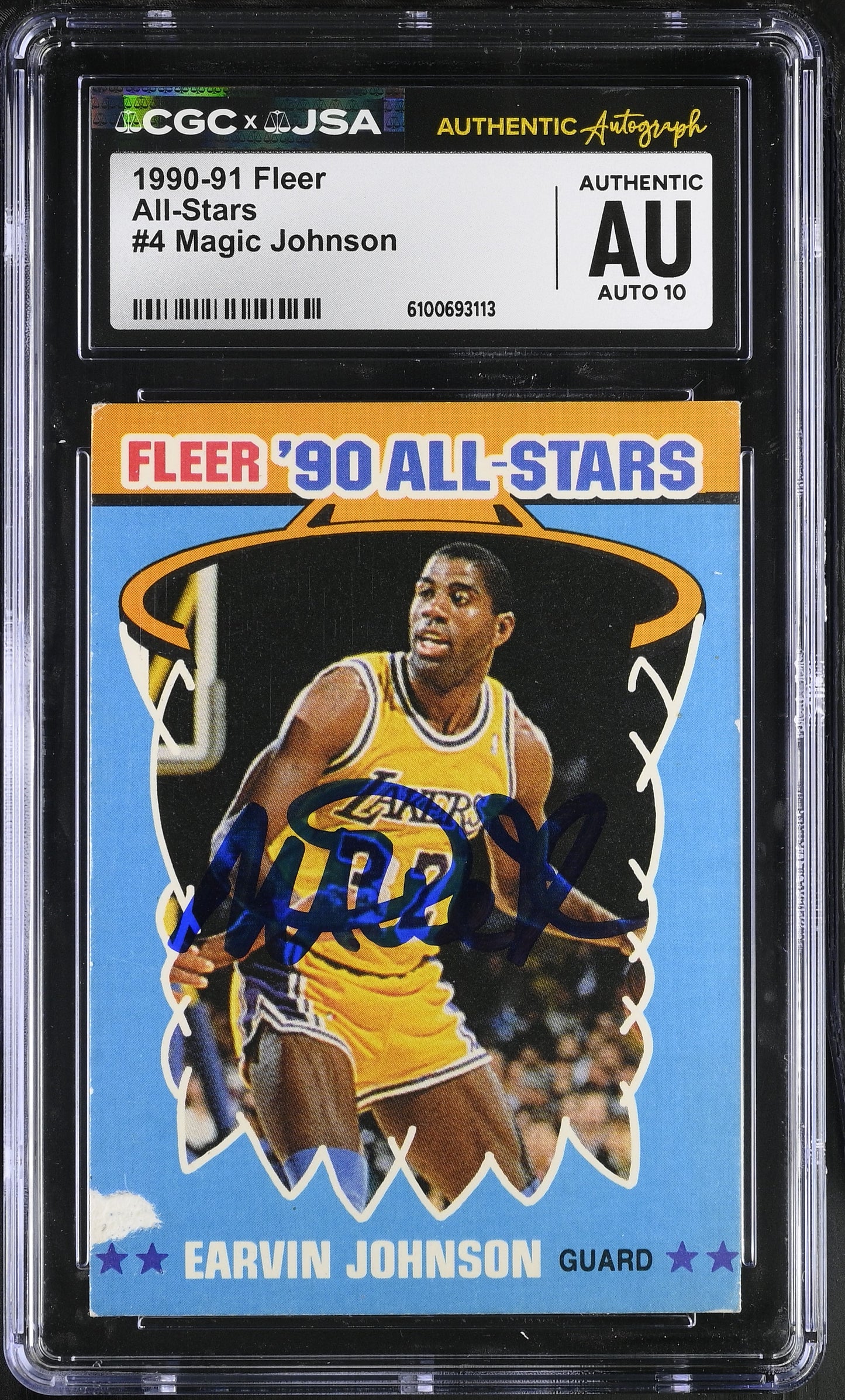 Magic Johnson 1990-91 Fleer All-Stars Signed/Auto Card #4 CGC x JSA 10 BA206501