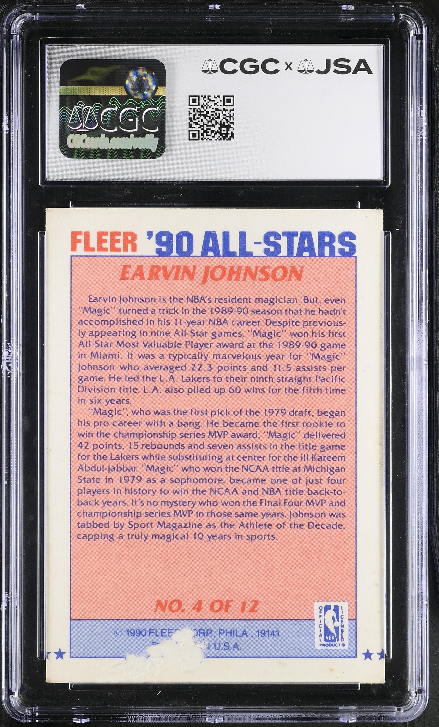 Magic Johnson 1990-91 Fleer All-Stars Signed/Auto Card #4 CGC x JSA 10 BA206501