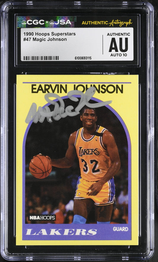 Magic Johnson 1990 Hoops Superstars Signed/Auto Card #47 CGC x JSA 10 BA206503