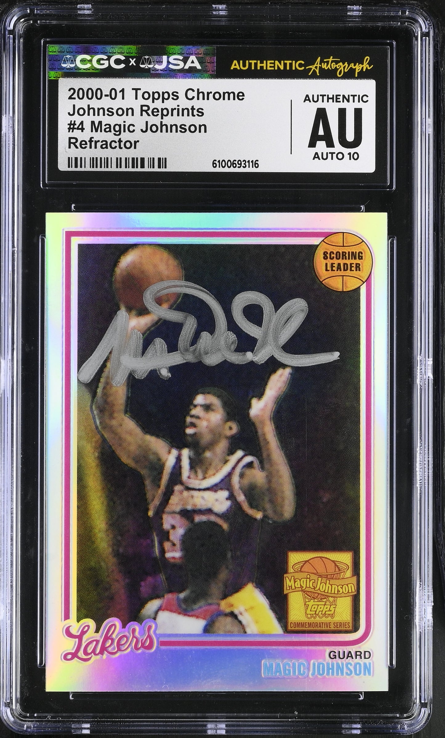 Magic Johnson 2000-01 Topps Chrome Ref Signed Card #4 CGC x JSA 10 BA206504