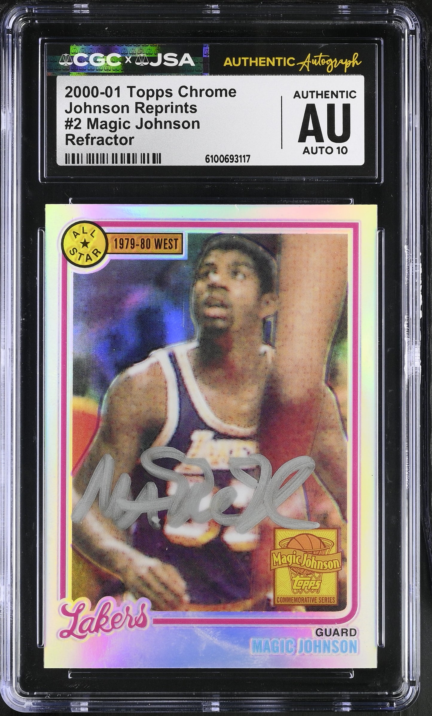 Magic Johnson 2000-01 Topps Chrome Ref Signed Card #2 CGC x JSA 10 BA206505