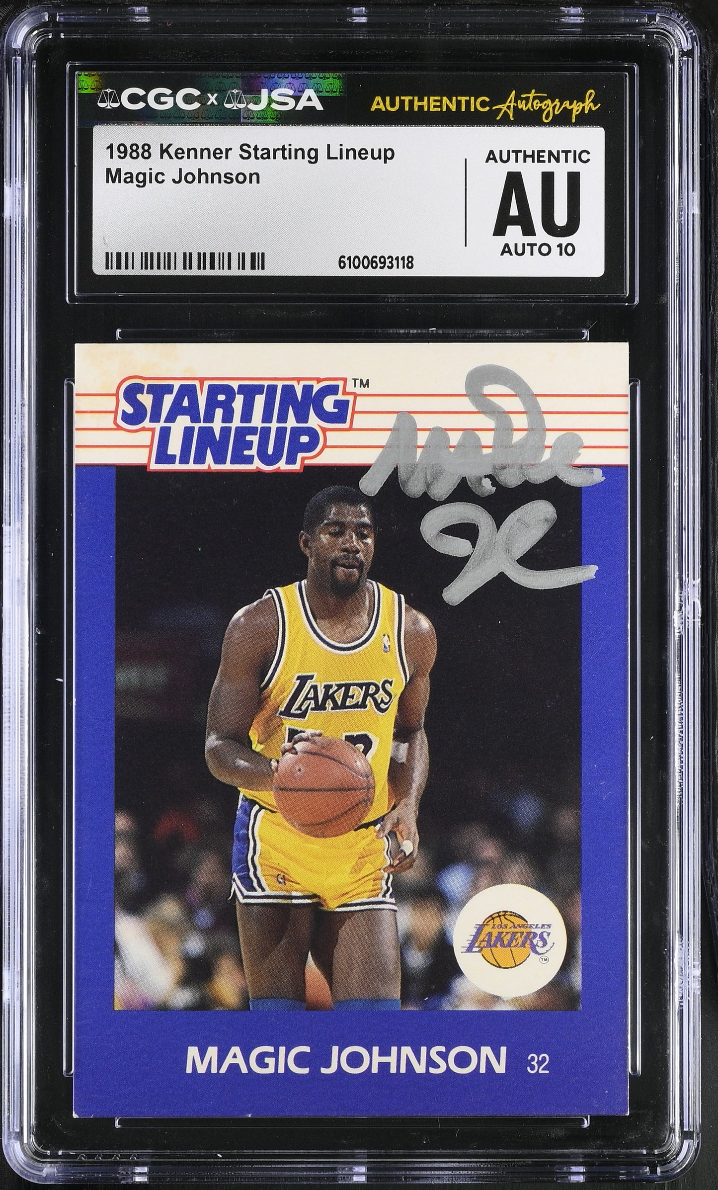 Magic Johnson 1988 Kenner Starting Lineup Signed/Auto Card CGC x JSA 10 BA206506