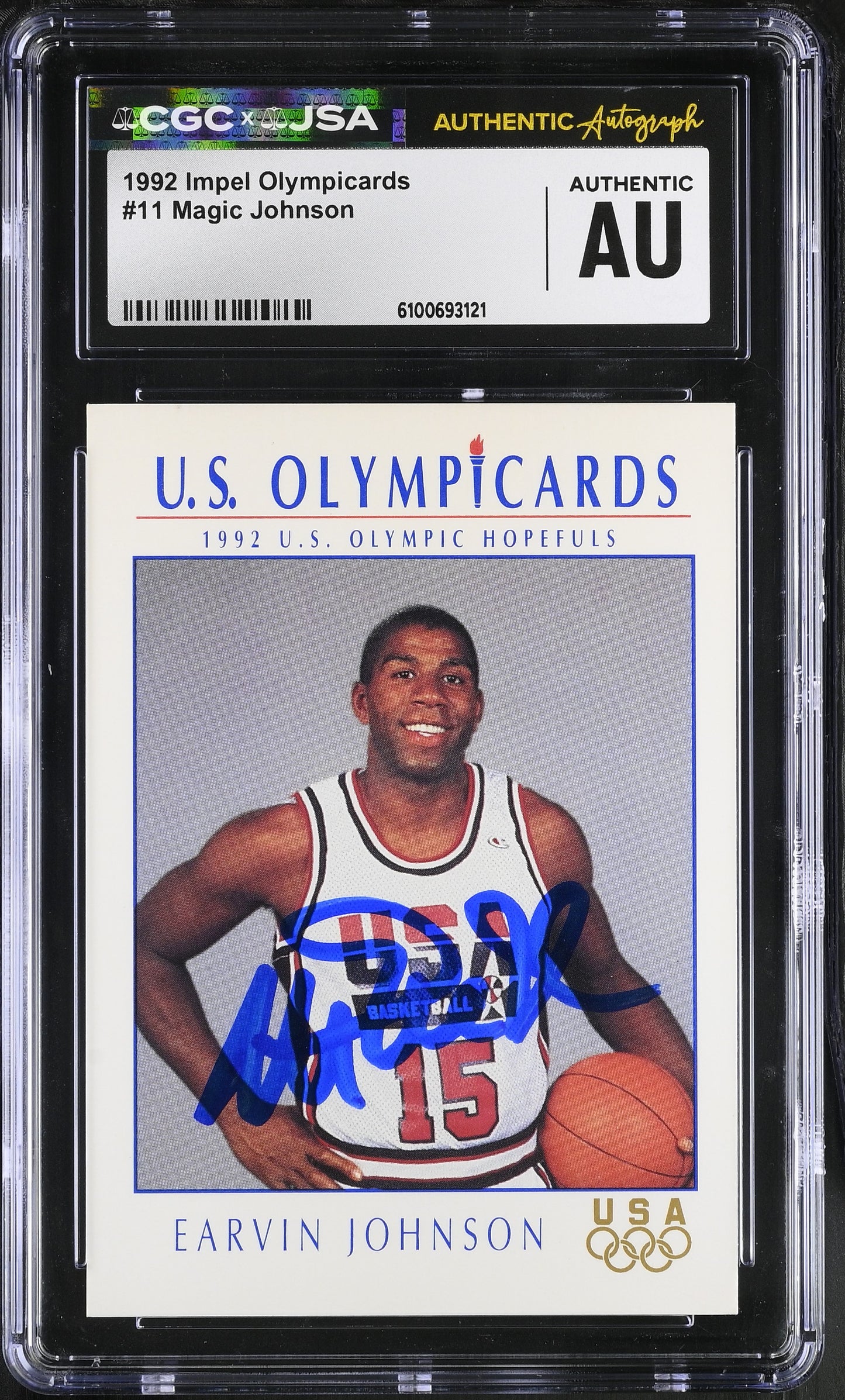 Magic Johnson 1992 Impel Signed USA Olympic Card #11 CGC x JSA BA206509