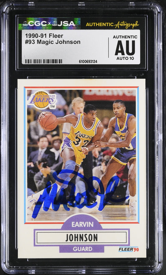 Magic Johnson 1990-91 Fleer Signed/Autographed Card #93 CGC x JSA 10 BA206512
