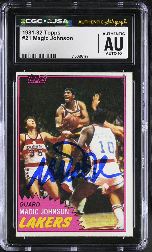 Magic Johnson 1981-82 Topps Signed/Autographed Card #21 CGC x JSA 10 BA206513