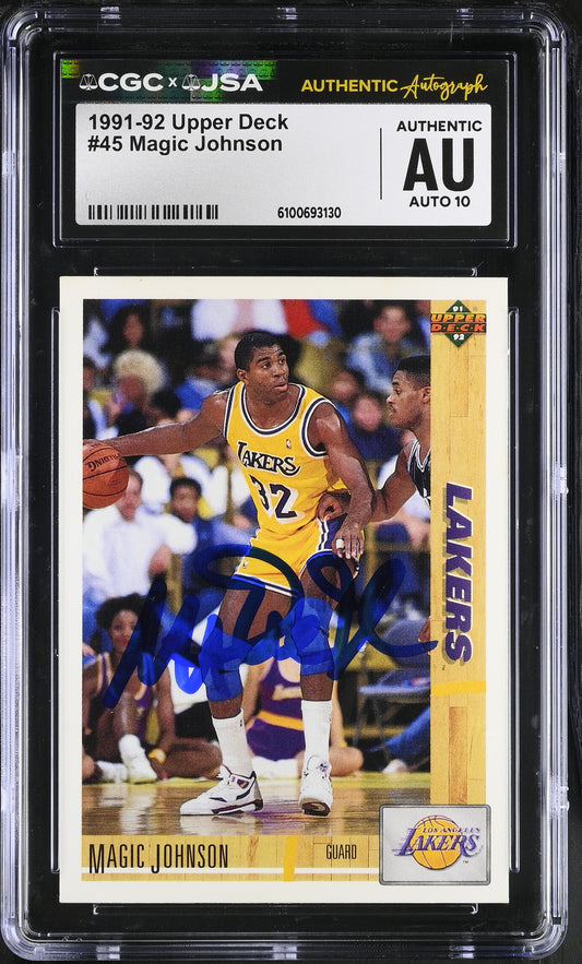 Magic Johnson 1991-92 Upper Deck Signed/Auto Card #45 CGC x JSA 10 BA206518
