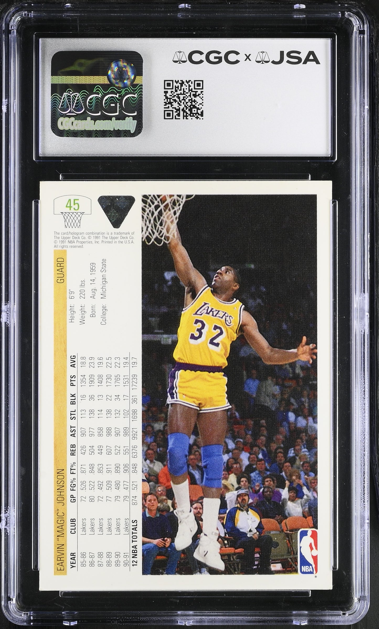 Magic Johnson 1991-92 Upper Deck Signed/Auto Card #45 CGC x JSA 10 BA206518