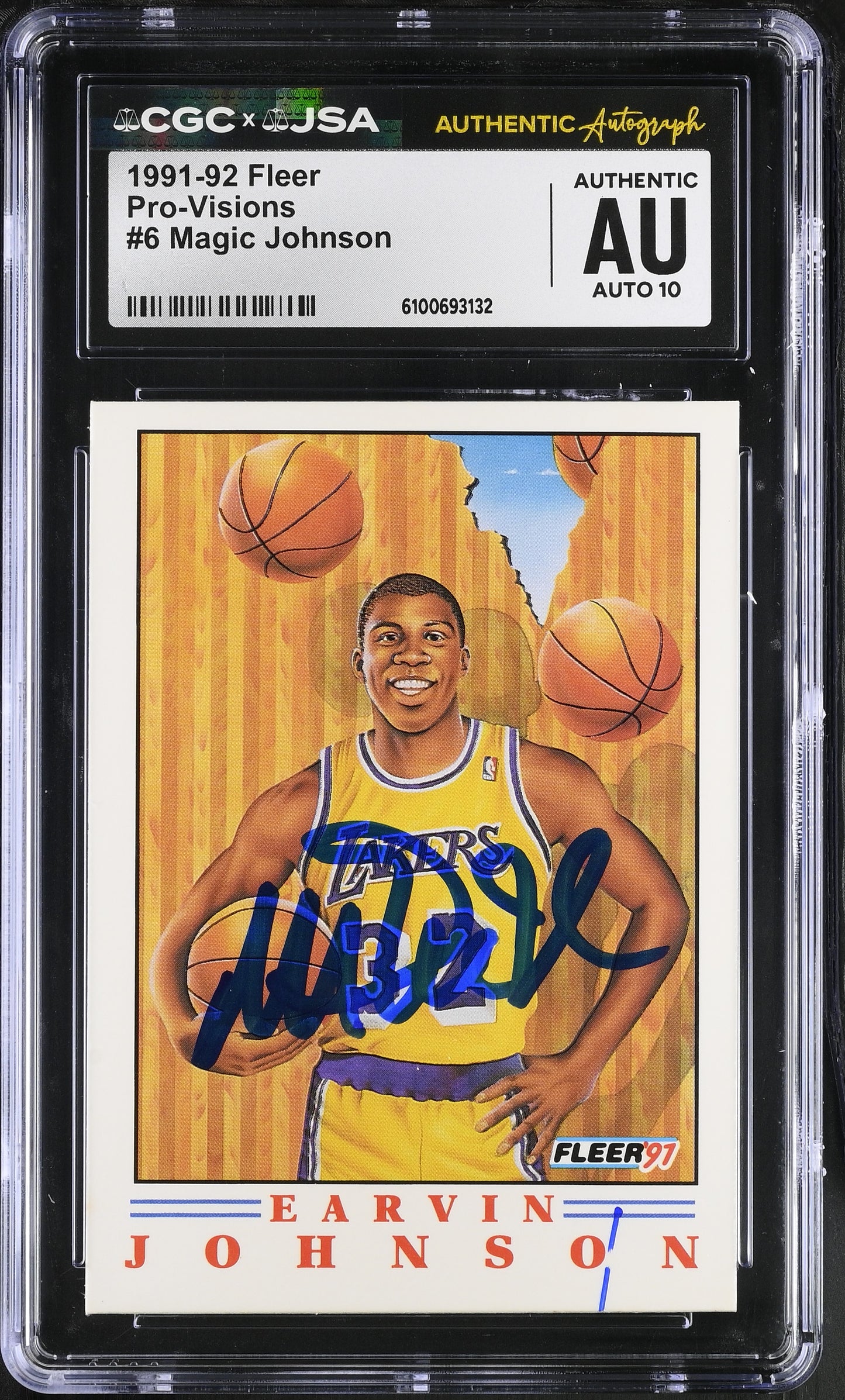 Magic Johnson 91-92 Fleer Pro-Visions Signed/Auto Card #6 CGC x JSA 10 BA206520
