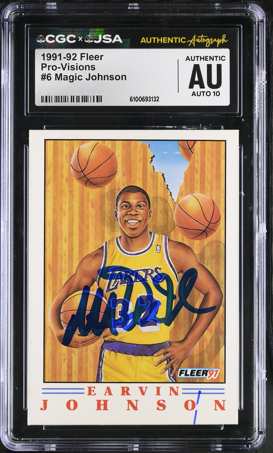 Magic Johnson 91-92 Fleer Pro-Visions Signed/Auto Card #6 CGC x JSA 10 BA206520