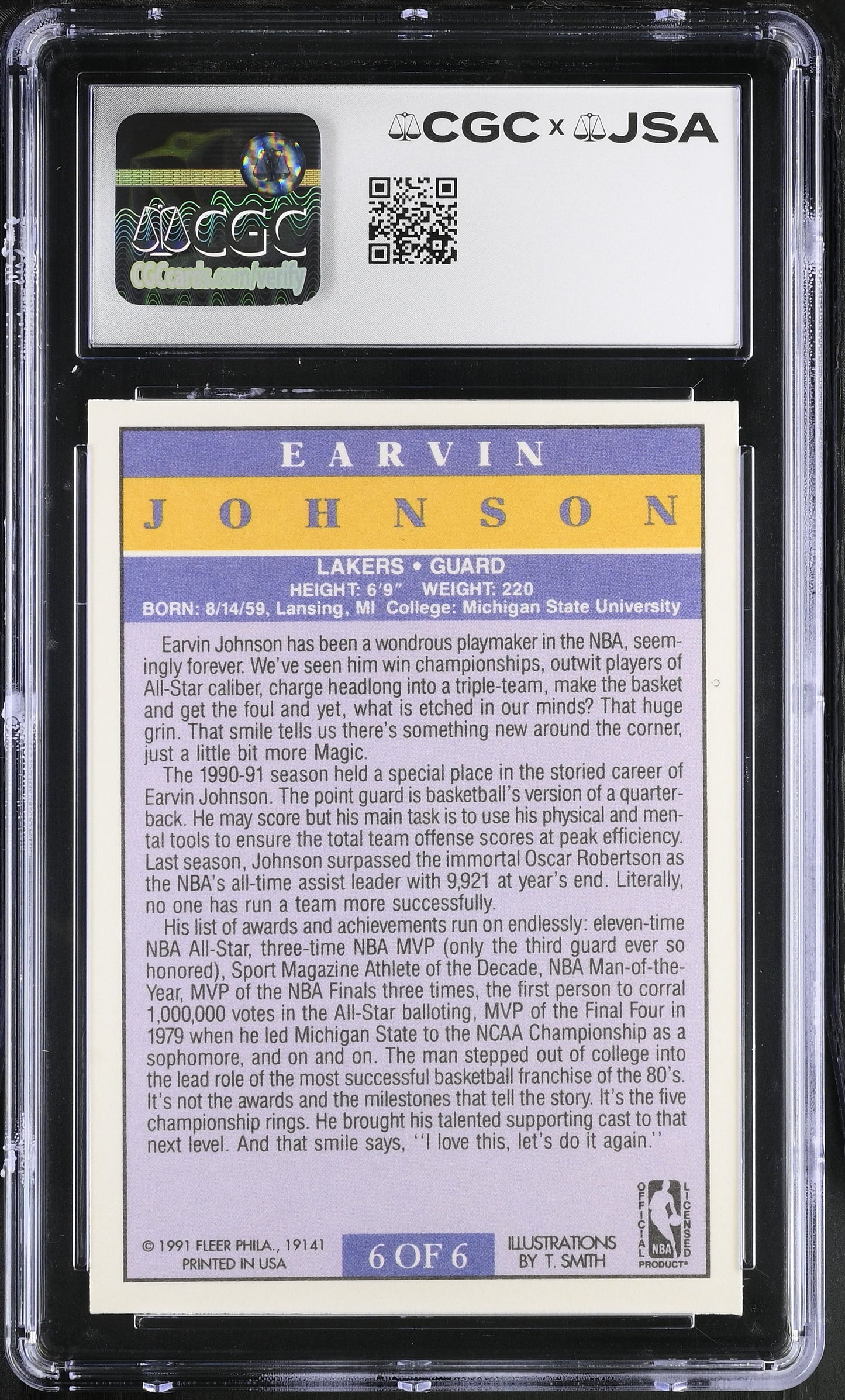 Magic Johnson 91-92 Fleer Pro-Visions Signed/Auto Card #6 CGC x JSA 10 BA206520