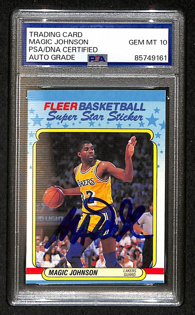 Magic Johnson 1988-89 Fleer Stickers Signed/Auto Card #6 PSA/DNA 10 BA206365