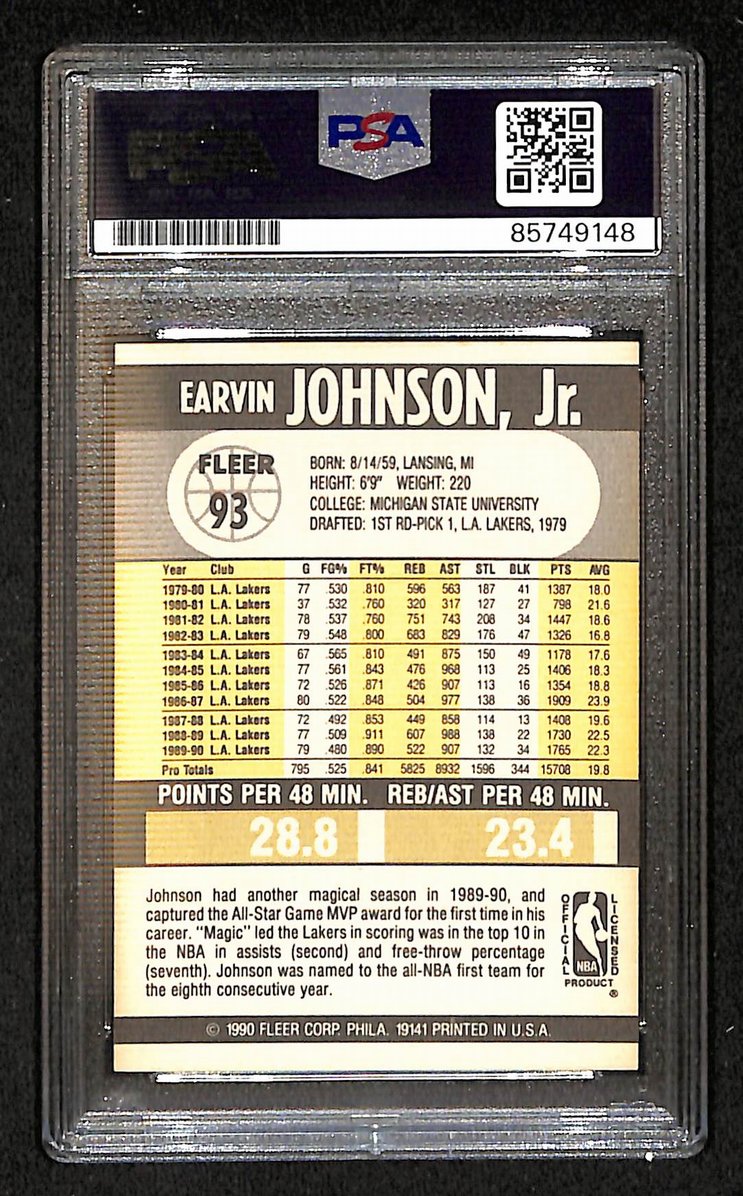 Magic Johnson 1990-91 Flleer Signed/Autographed Card #93 PSA/DNA 10 BA206367