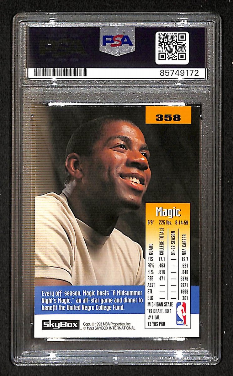 Magic Johnson 1992-93 Skybox Signed/Autographed Card #358 PSA/DNA 10 BA206374