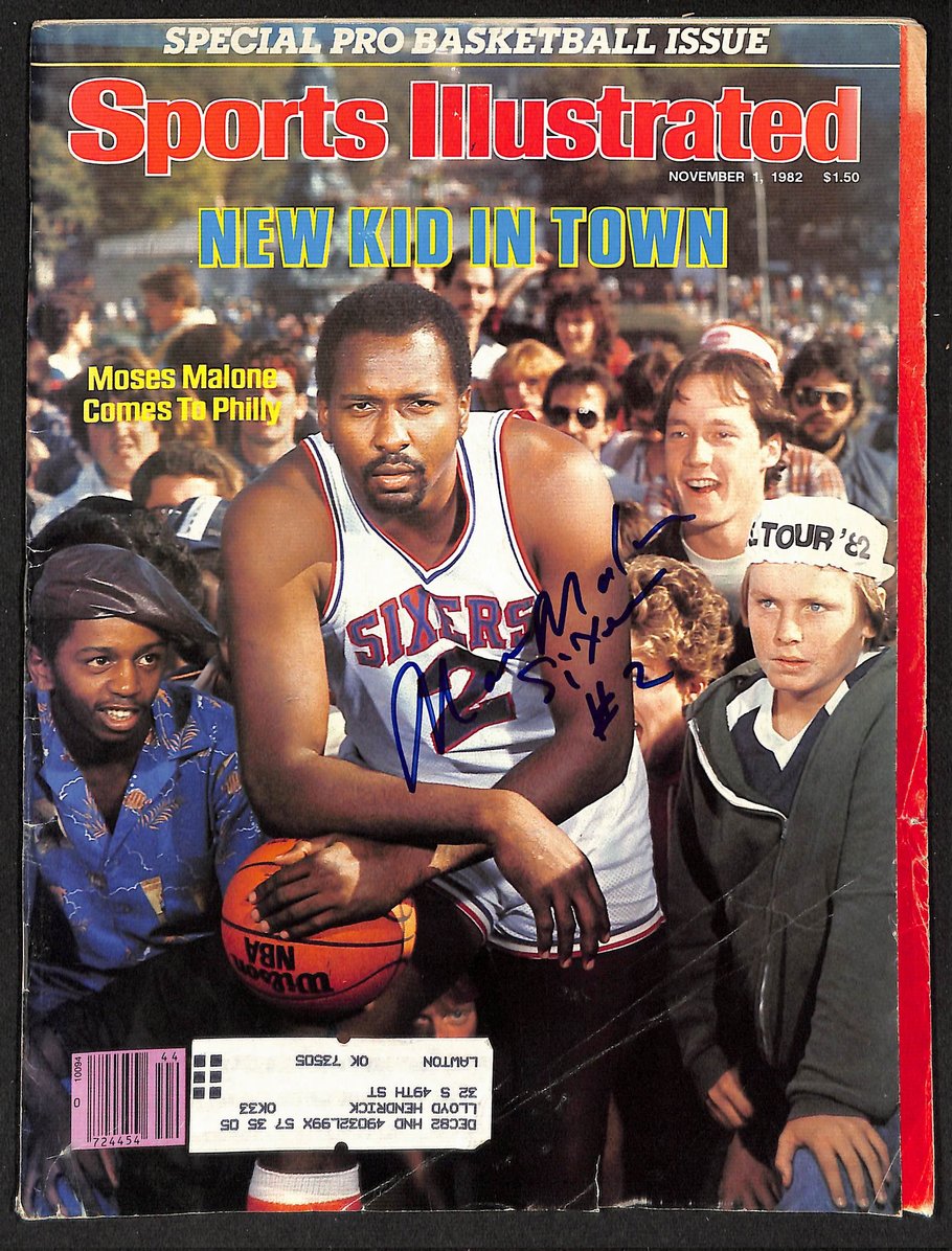 Moses Malone Inscr Sixers #2 Signed 1982 Sports Illustrated PSA/DNA