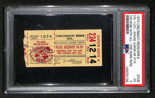 Hank Aaron Hits HR #714 1974 Ticket Stub Braves vs. Reds PSA/DNA VG-3 205889