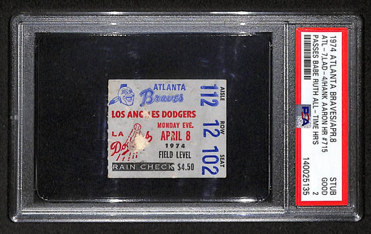 Hank Aaron HR #715 1974 Ticket Stub Dodgers vs. Braves PSA/DNA Good-2 205890