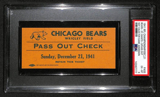 1941 NFL Championship Pass Out Check/Ticket Bears vs. Giants PSA/DNA EX-MT-6