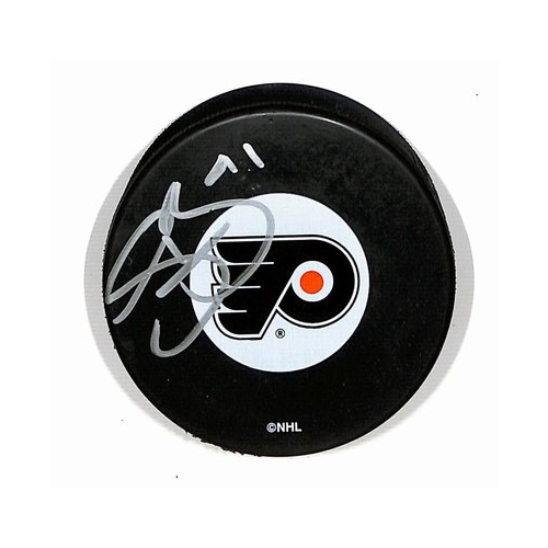 Sean Burke Philadelphia Flyers Autographed/Signed Hockey Puck BA187900