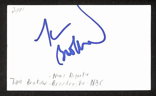 Tom Brokaw Signed/Autographed 3x5 Index Card Journalist JSA BA205484
