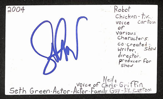 Seth Green Signed/Autographed 3x5 Index Card Actor Family Guy JSA BA205495