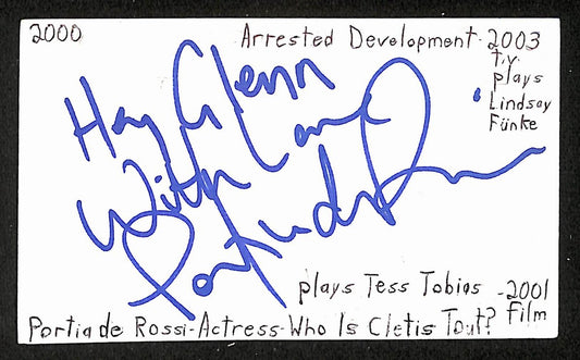 Portia de Rossi Signed/Autographed 3x5 Index Card Actress JSA BA205507