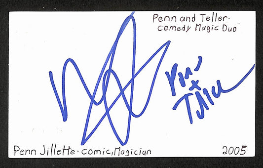 Penn Jillette Signed/Autographed 3x5 Index Card Penn & Teller JSA BA205509