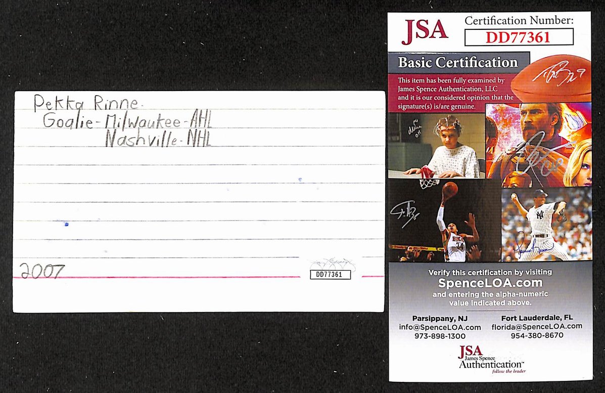 Pekka Rinne Signed/Autographed 3x5 Index Card Nashville Predators JSA BA205519