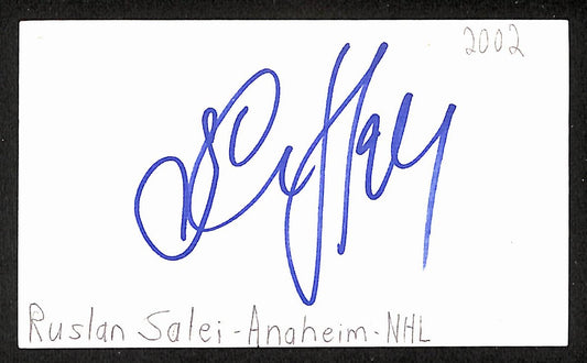 Ruslan Salei Signed/Autographed 3x5 Index Card Detroit Red Wings JSA BA205524