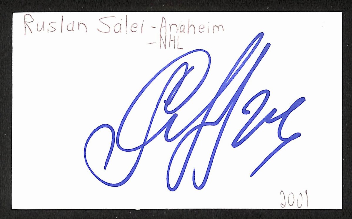 Ruslan Salei Signed/Autographed 3x5 Index Card Detroit Red Wings JSA BA205526
