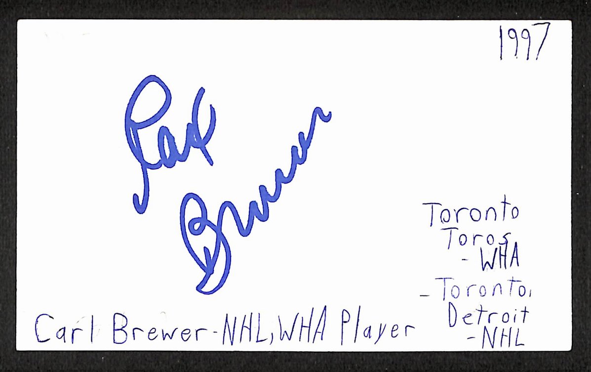 Carl Brewer Signed/Autographed 3x5 Index Card Red Wings Blues JSA BA205533