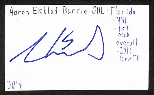 Aaron Ekblad Signed/Autographed 3x5 Index Card Barrie Colts JSA BA205534