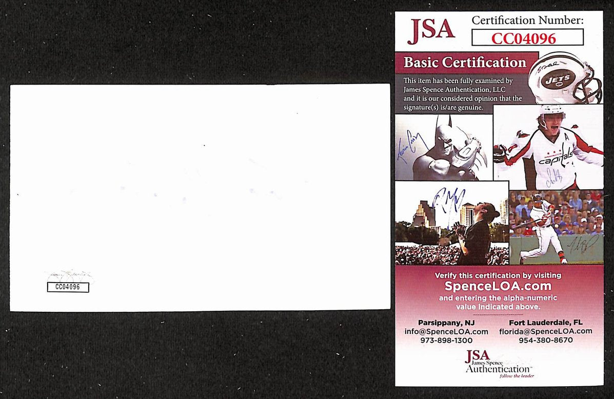 Gerry Cheevers Signed/Autographed 3x5 Index Card Boston Bruins JSA BA205541
