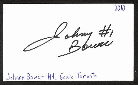 Johnny Bower Signed/Autographed 3x5 Index Card Toronto Maple Leafs JSA BA205542