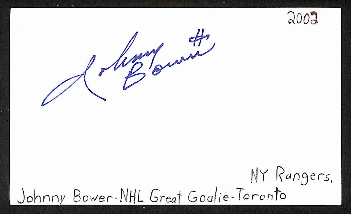 Johnny Bower Signed/Autographed 3x5 Index Card Toronto Maple Leafs JSA BA205543