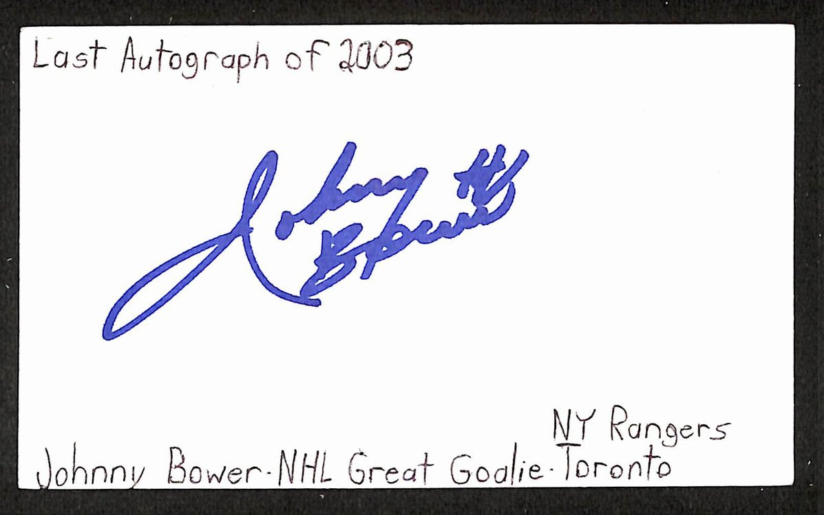 Johnny Bower Signed/Autographed 3x5 Index Card Toronto Maple Leafs JSA BA205544